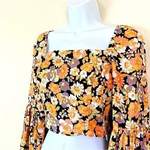 MINKPINK Love Charm Flare Sleeve Crop Top Size S